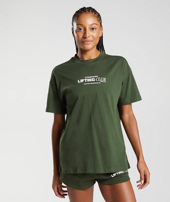 Dámské T Shirts Gymshark Social Club Oversized Olivy Zelené | CZ 3300TCE